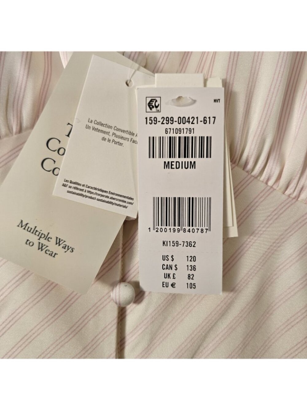 NWT $120 Abercrombie & Fitch bra free lace trim midi dress Pink Stripe sz M - Picture 8 of 8